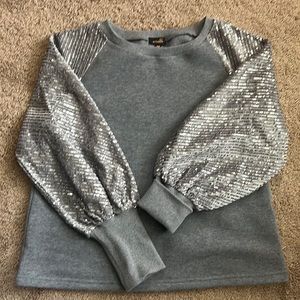 Grey sweater with sequin sleeves